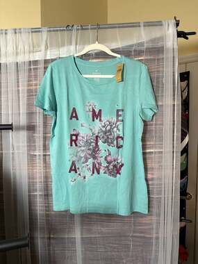 American Eagle Women's Teal Short Sleeve Favorite Graphic Tee Size XL